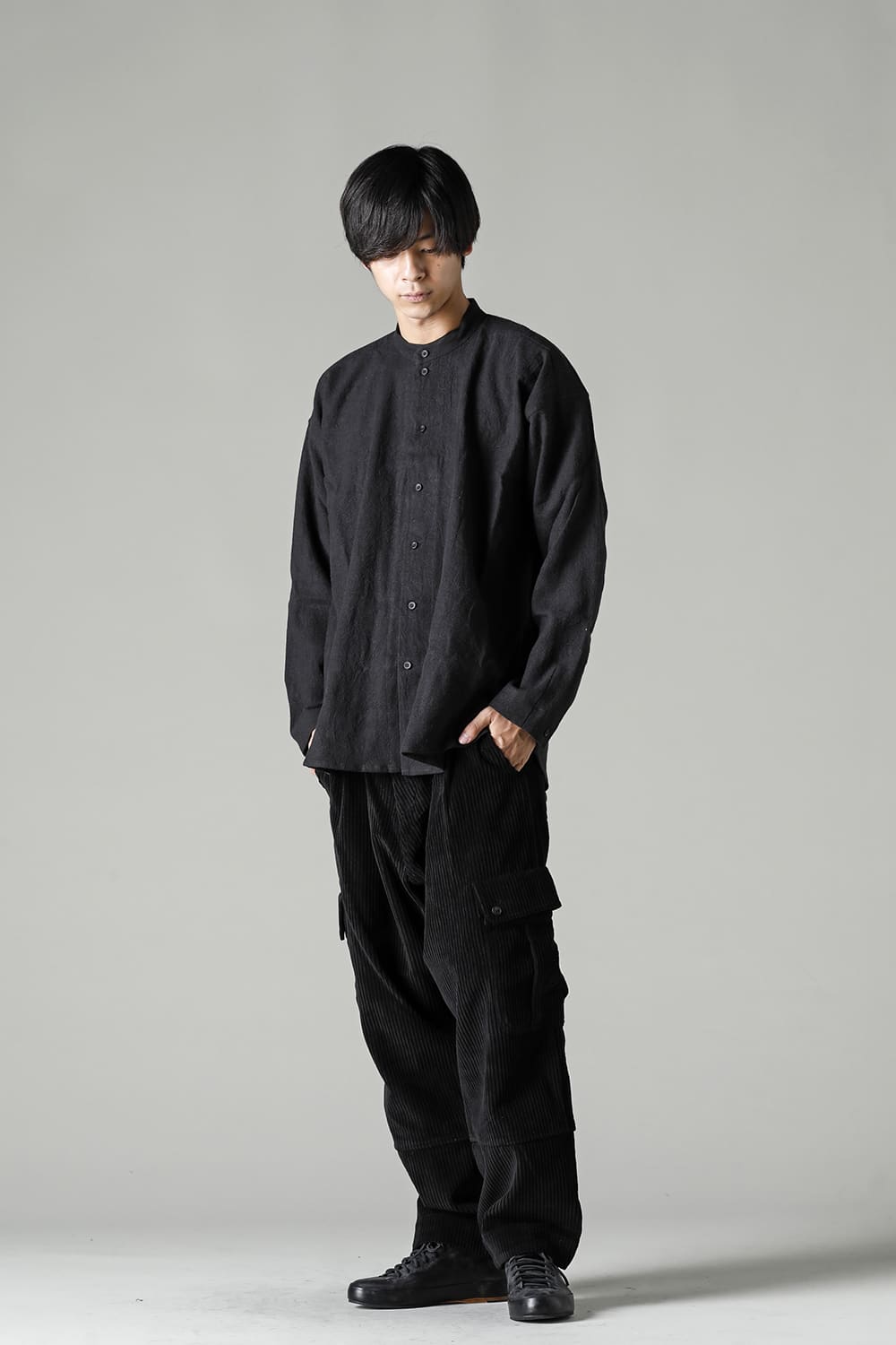 STAND COLLAR SHIRT Boiled Cloth Black