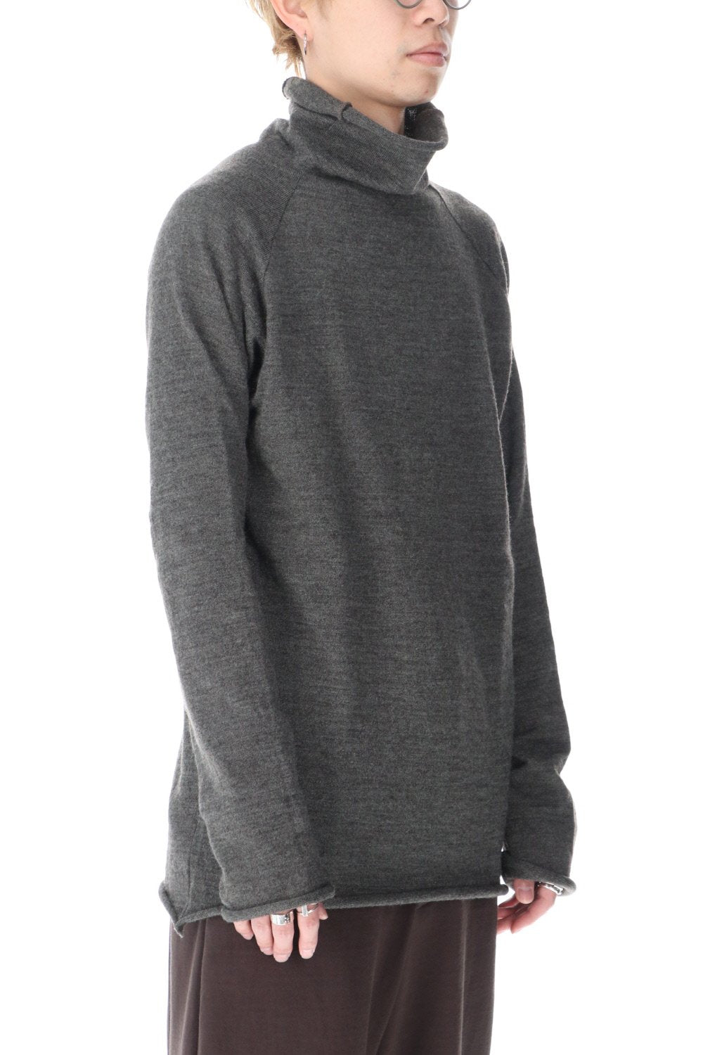 ウール ナイロン ボトルネックニット M.ブラウン