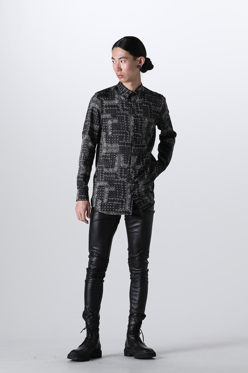 Printed Satin JQ Regular Shirt Black