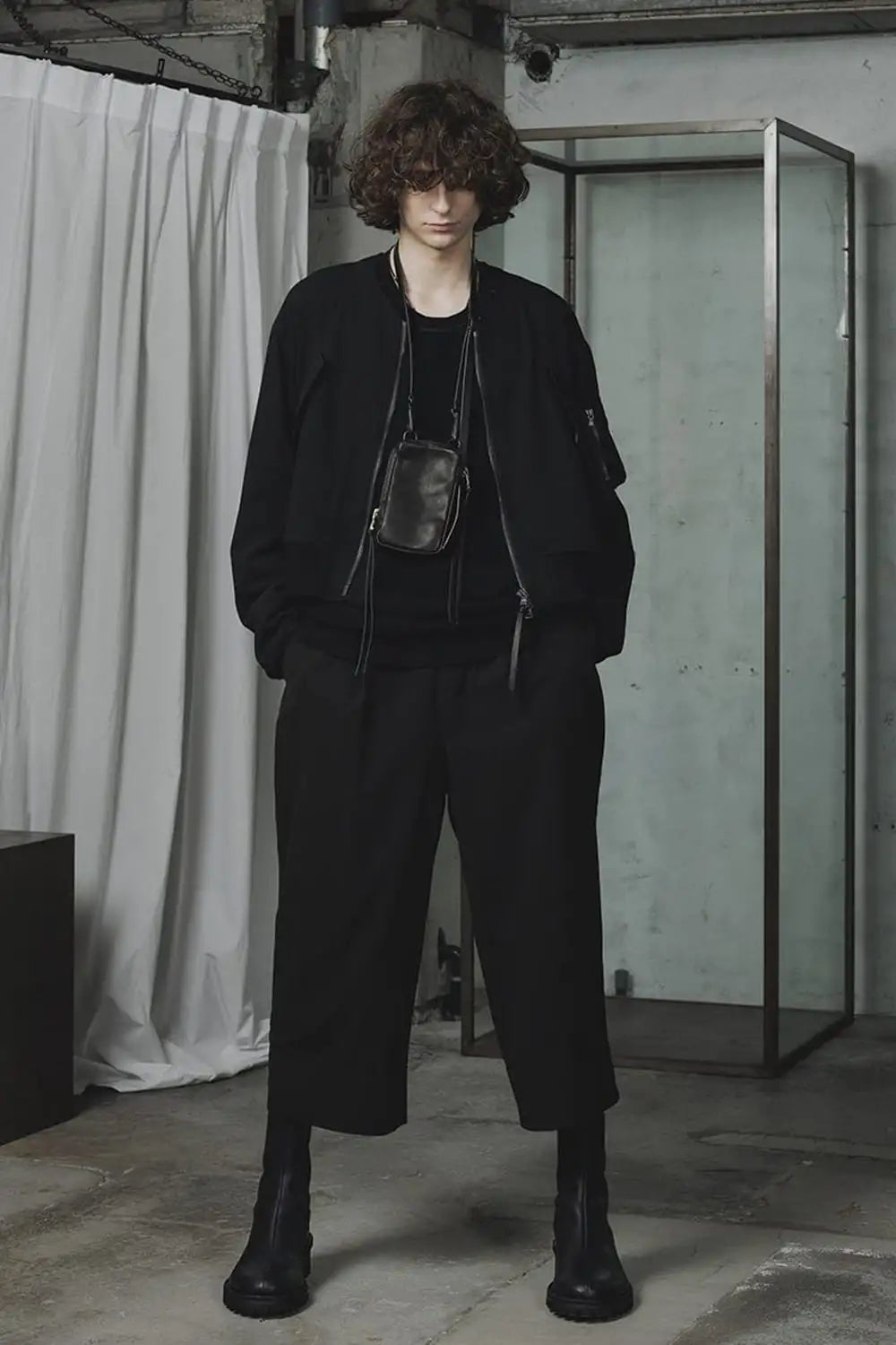 Dry Cotton Wide-Cropped Pants Black