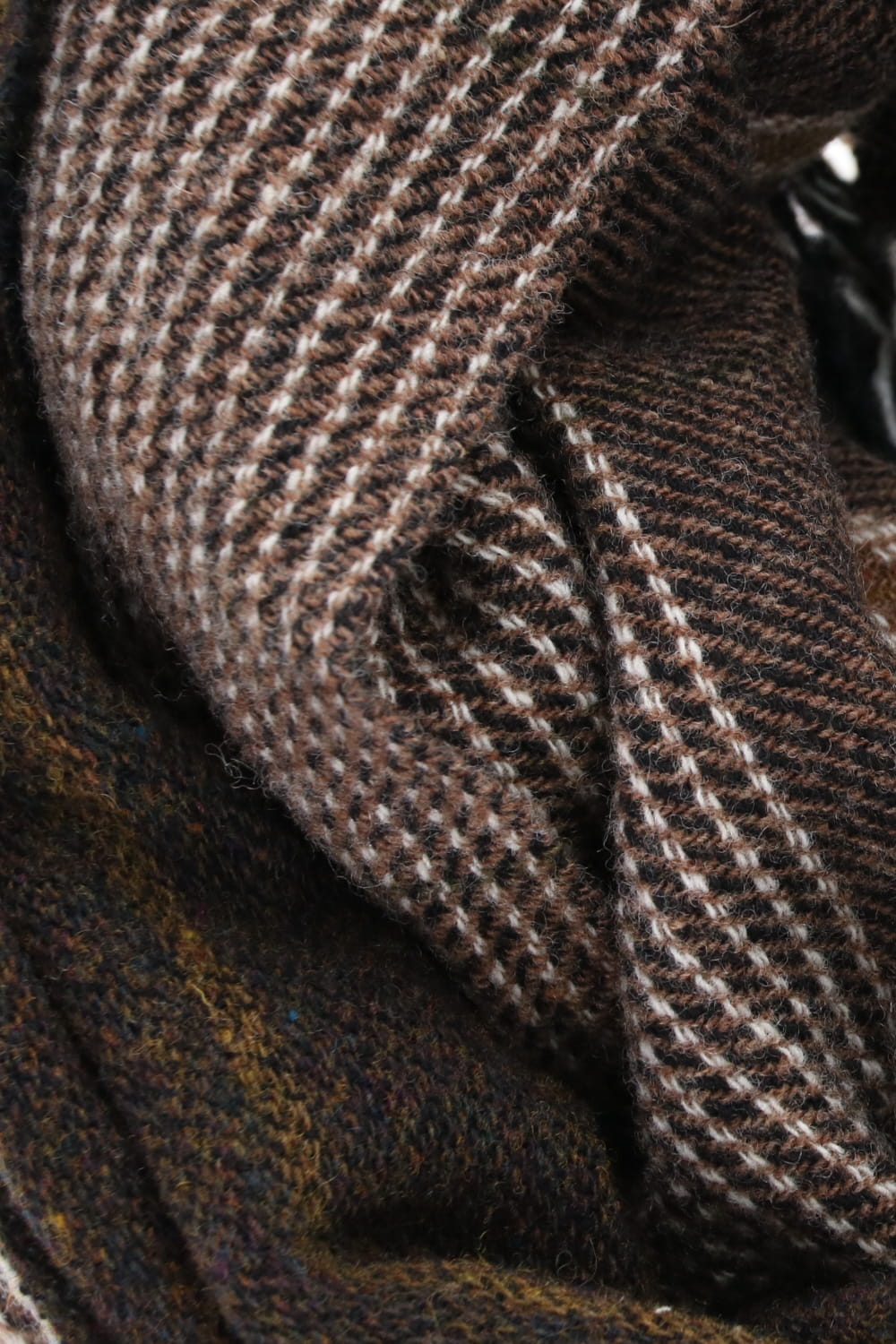 ウール ナイロン スイッチ オーバー ストール ブラック × ブラウン ストライプ 0M2035010