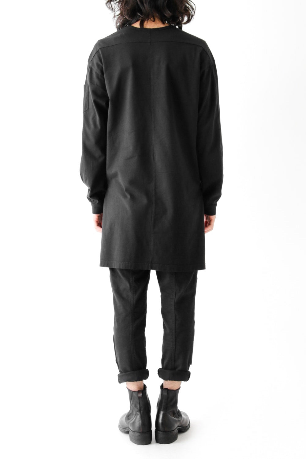 Vintage-esque Cotton Jersey Henry Neck Neck T Black