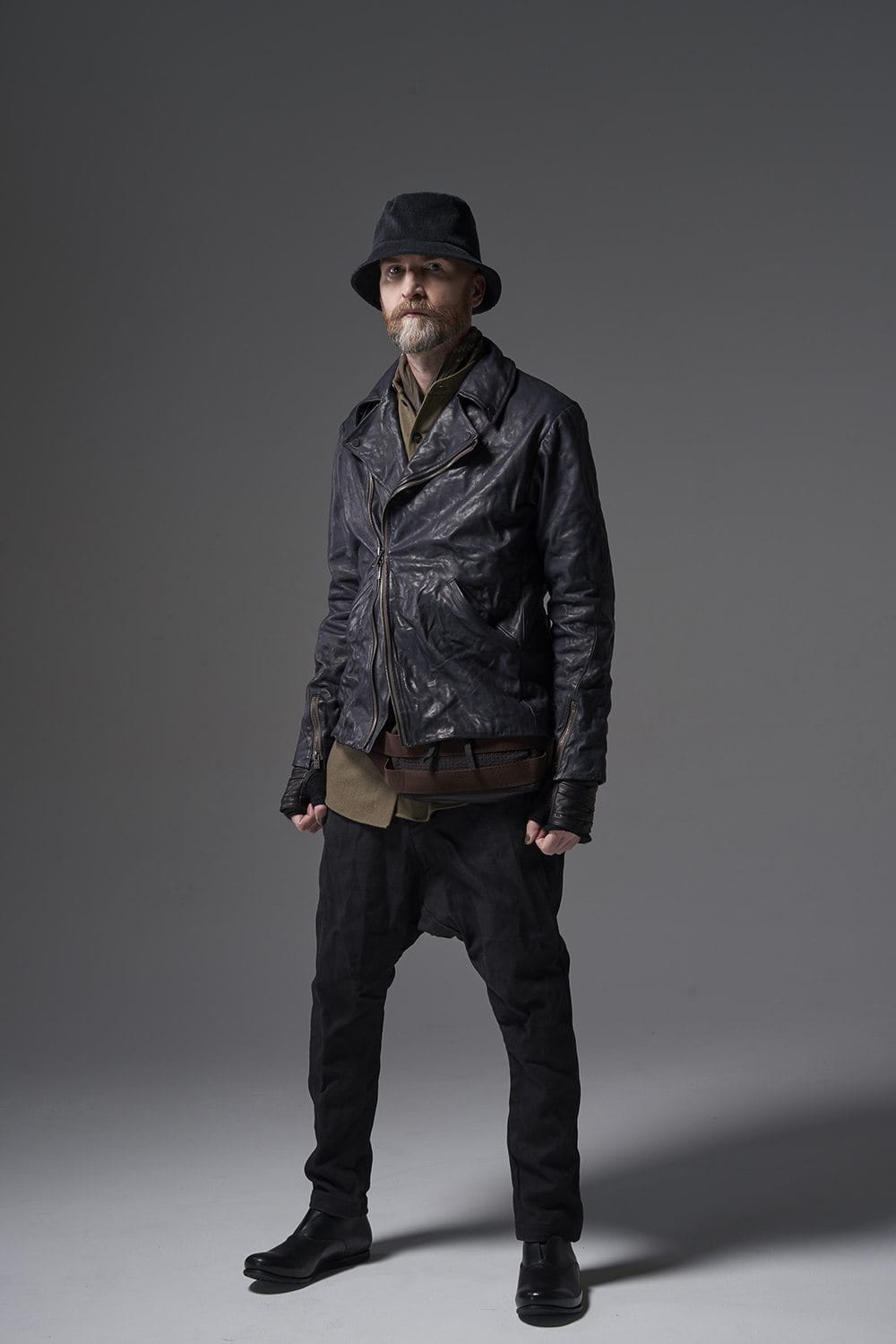 GUIDI Calf Leather Double Riders Jacket Dark Blue