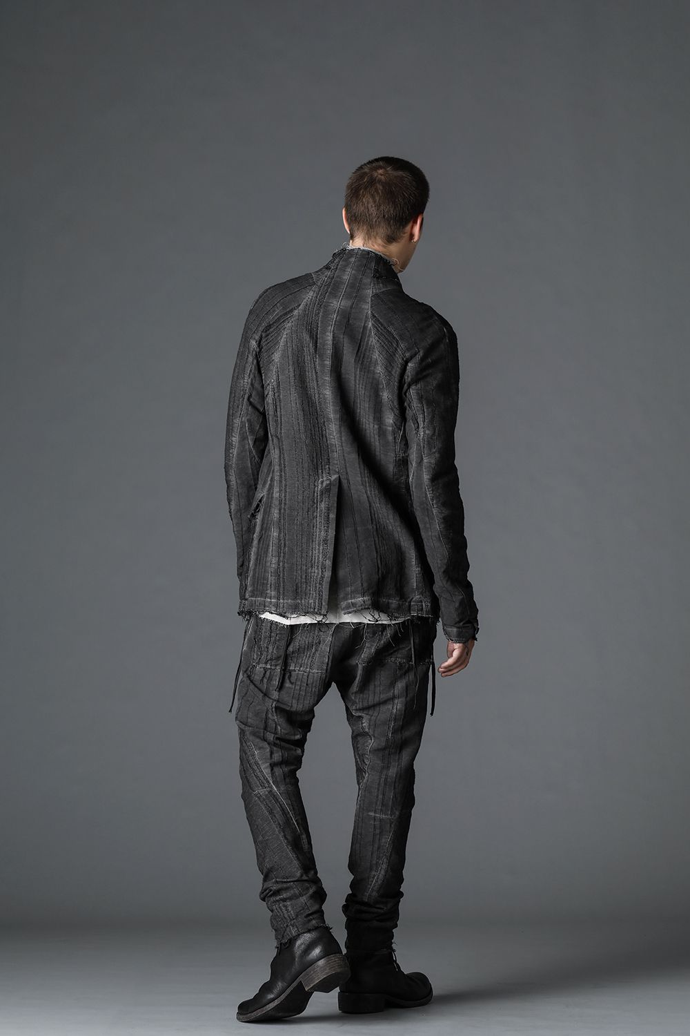 リネン×レーヨンジャガードストライプジャケット Charcoal