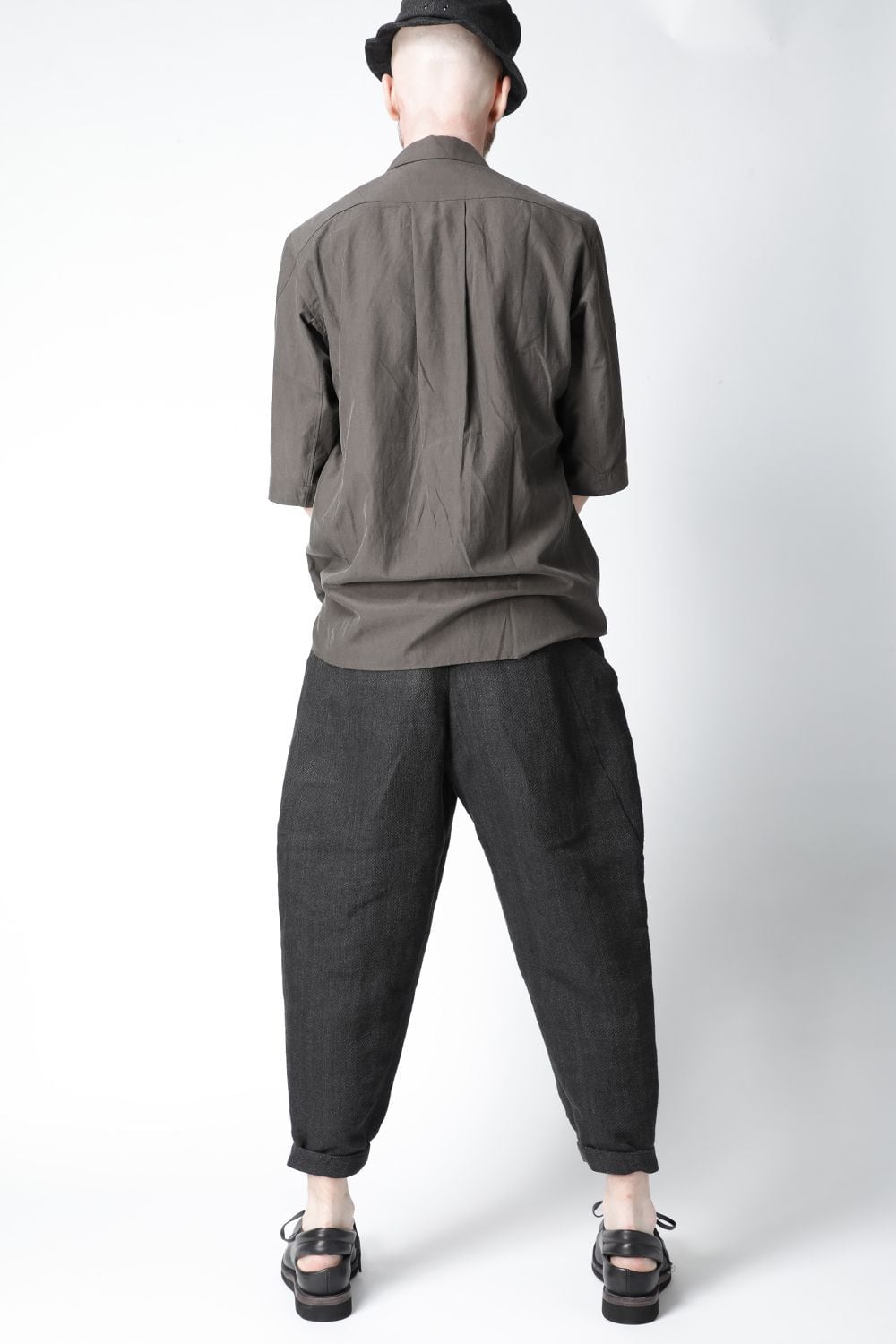 ショートスリーブ シャツ シルク / コットン ブロード サンドブラスト フィニッシュ グレー