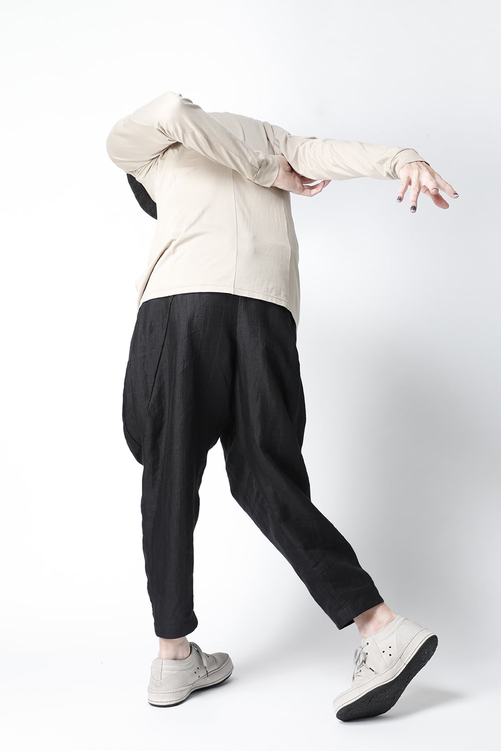 Cropped pants Ramie stripe