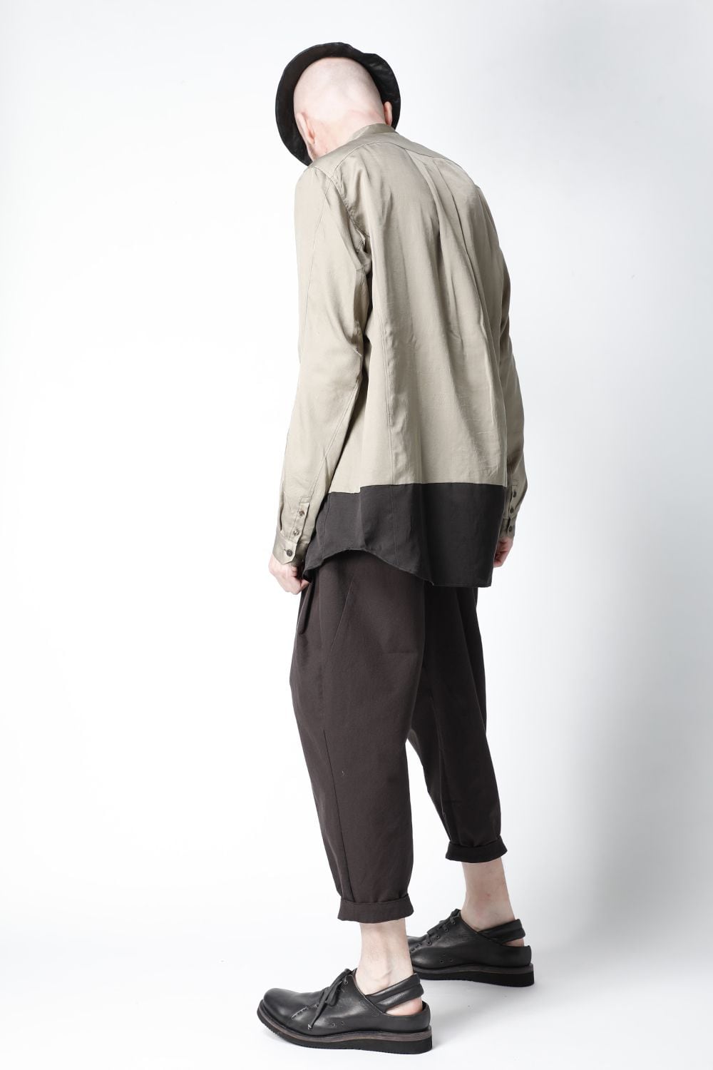 Shirt silk/wool satin sandblast finish Sand Beige Combi