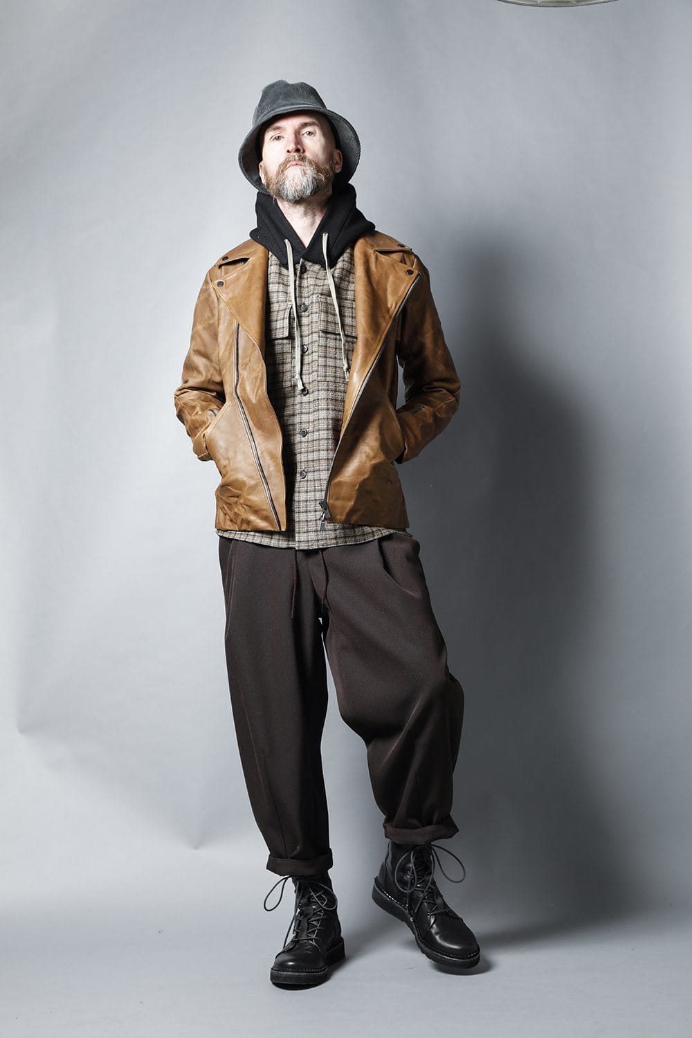 GUIDI Calf Leather Double Riders Jacket Beige