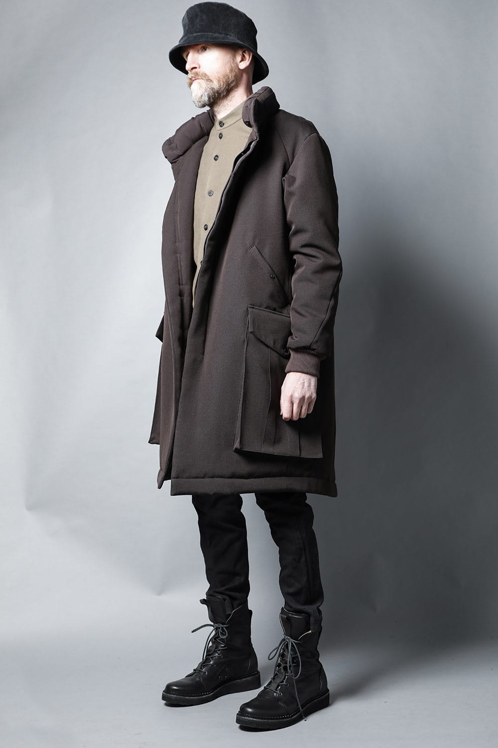 Padded Coat Structure Wool Gabardine