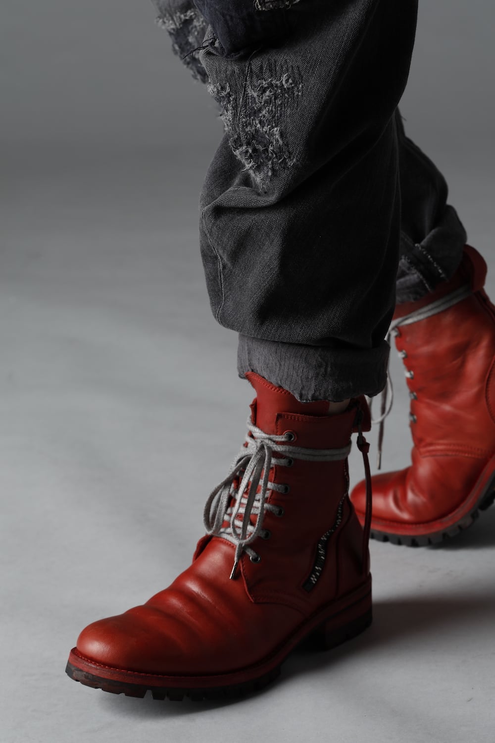 Horse Leather Lace-Up Combat Boots Red