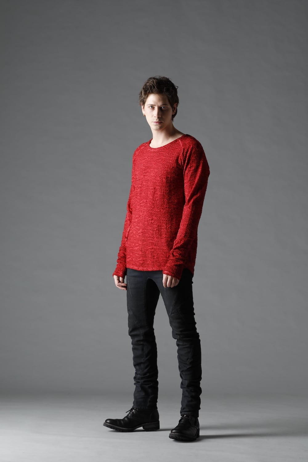 ブロークンコットンジャージーロングスリーブTシャツ レッド