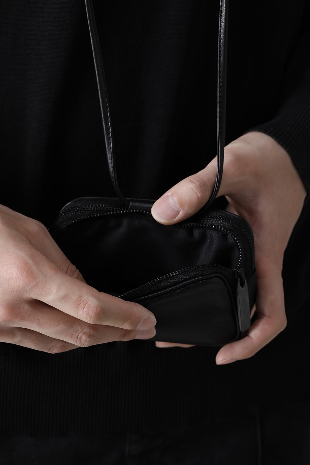 Leather micro shoulder bag 'double zip'