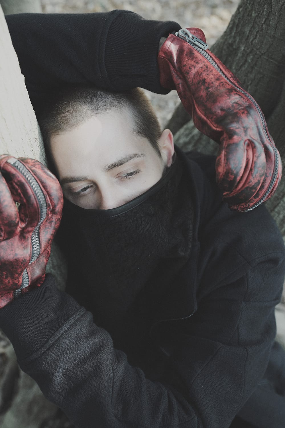 Dusty leaf Horse Leather Zip Gloves Red