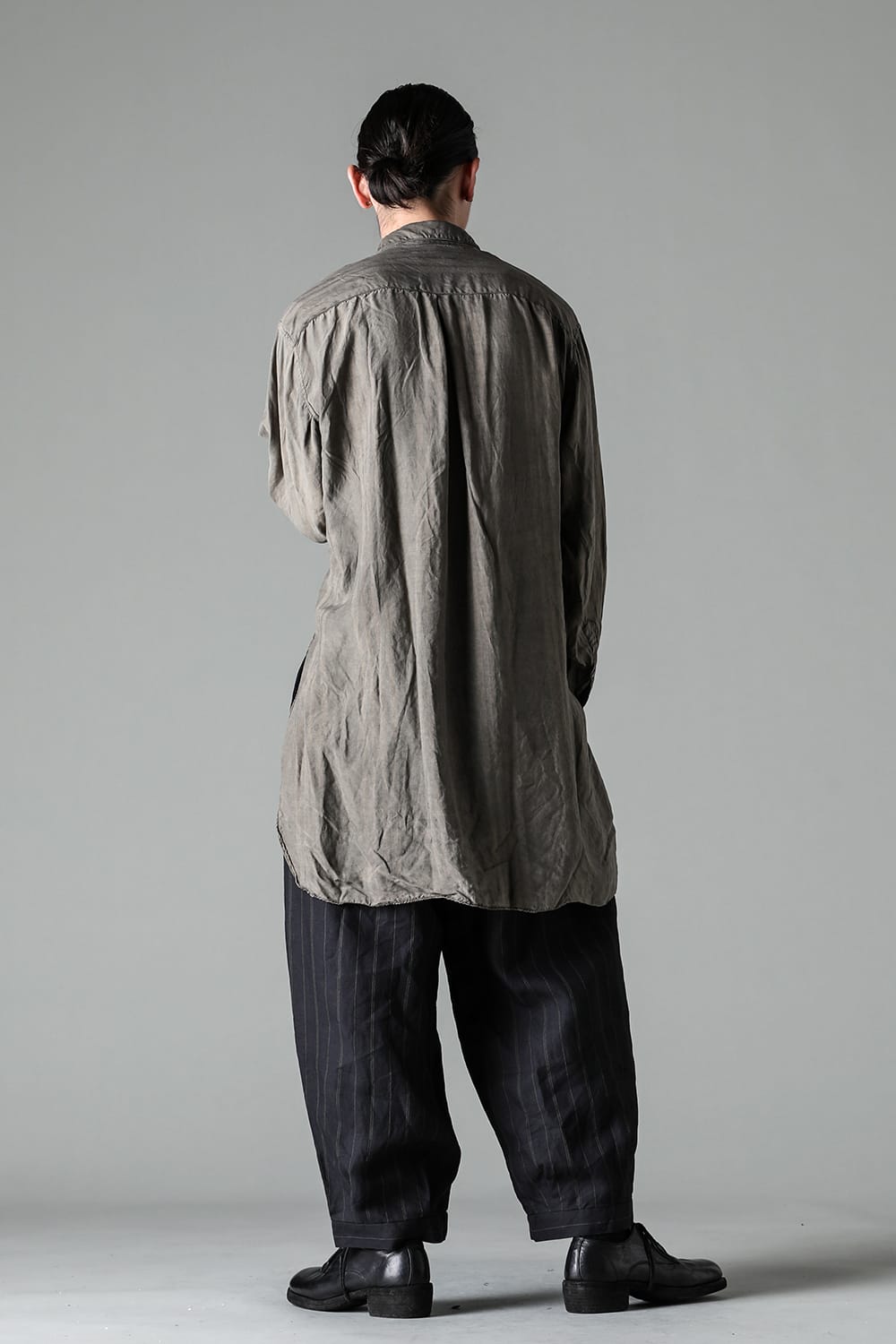 ショートカラールーミーシャツ ブラウンダイ ストライプ