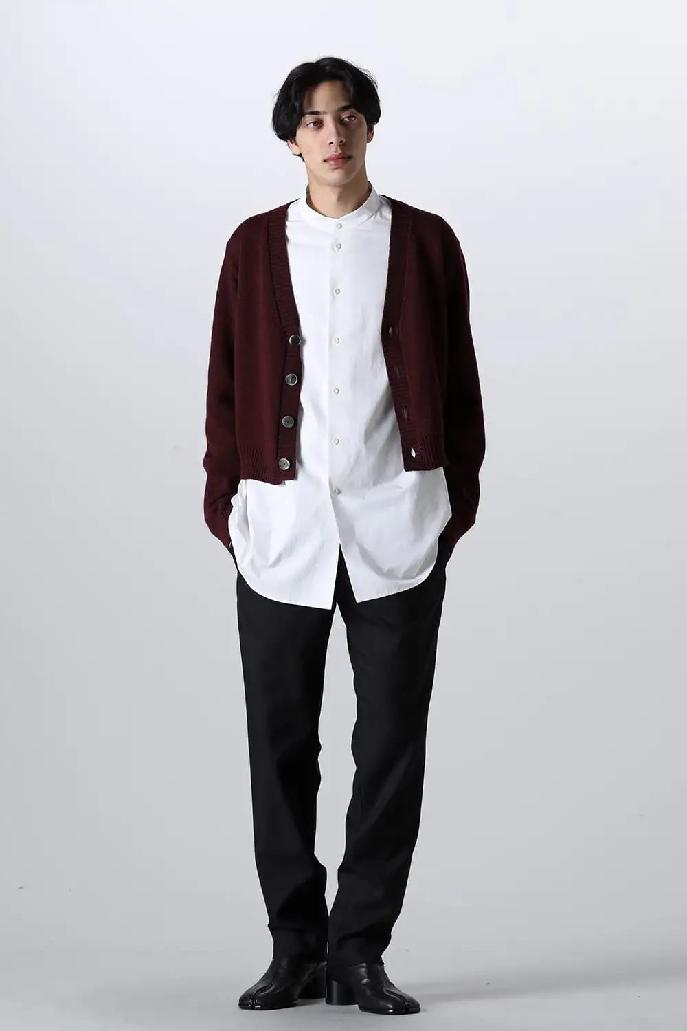 shetland wool cropped cardigan Bordeaux