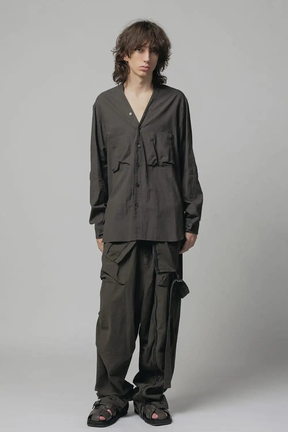 Cotton/Linen V Shirt Olive Drab