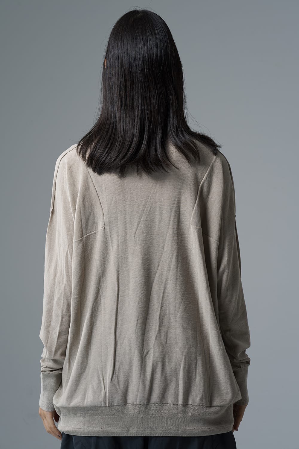 ルーズフィット ニットロングスリーブ シルク/コットン ベージュグレー