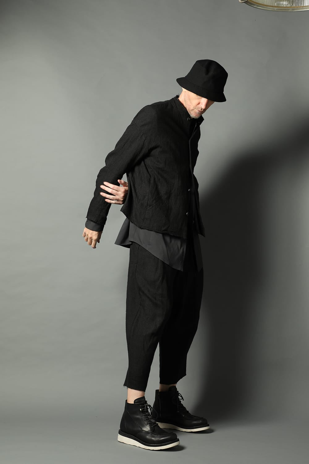 Baggy cropped pants silk linen crazy check Black