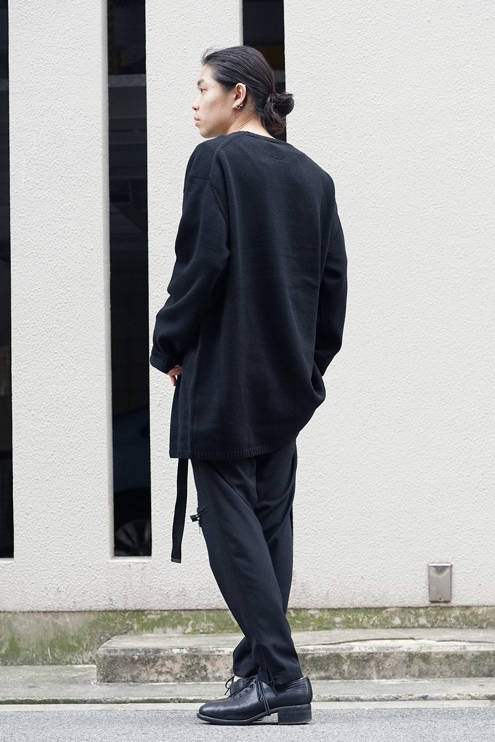 Knee Cross Fastener Slim Pants Straight Twill