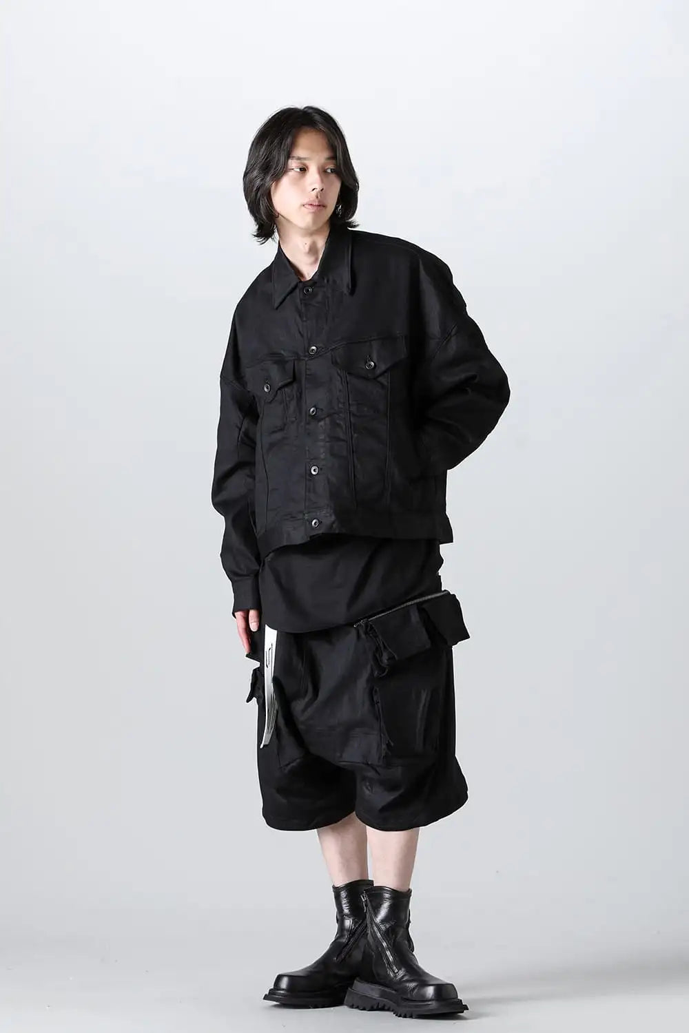 10.5オンス ストレッチデニム カーゴショートパンツ ブラック