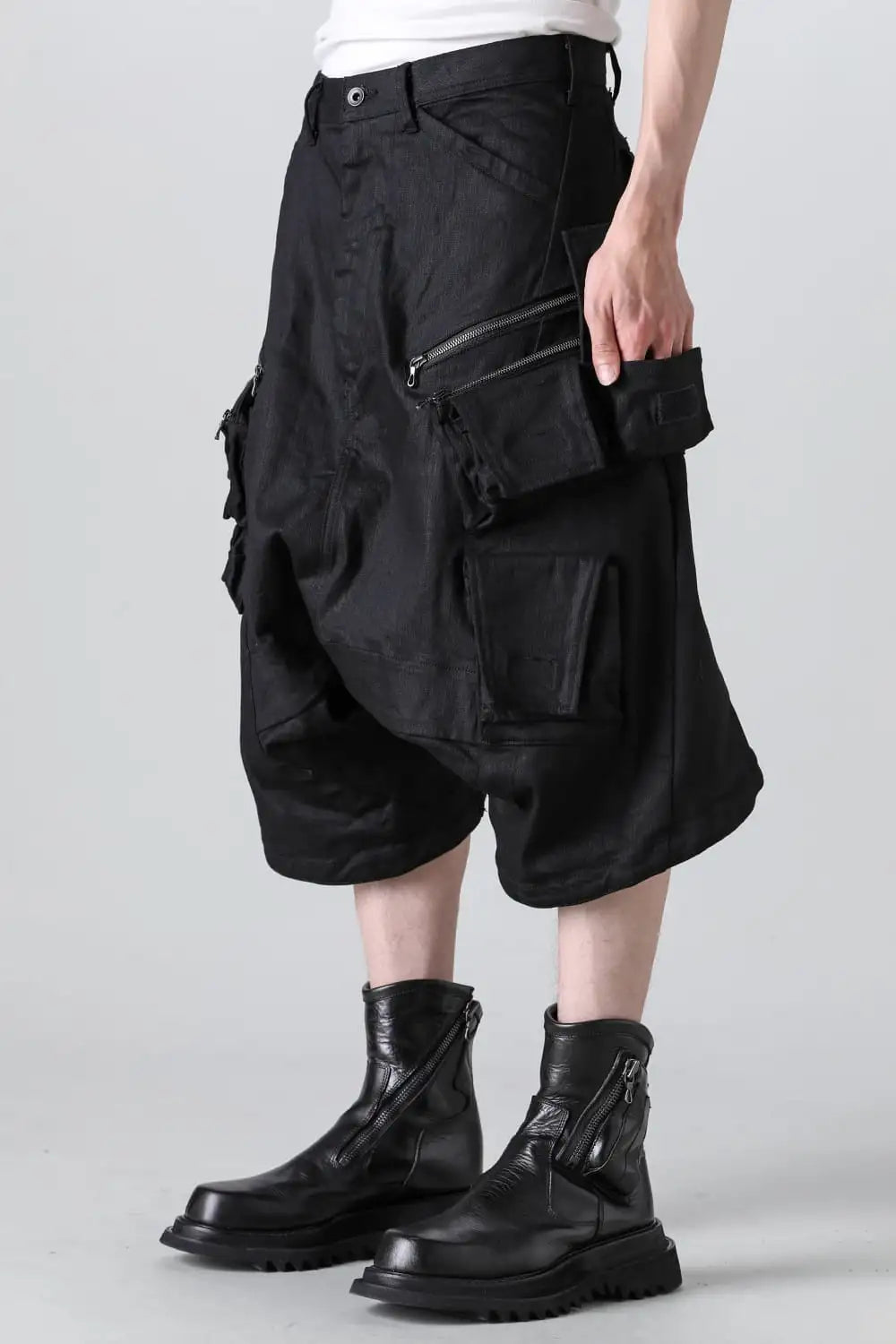 10.5オンス ストレッチデニム カーゴショートパンツ ブラック