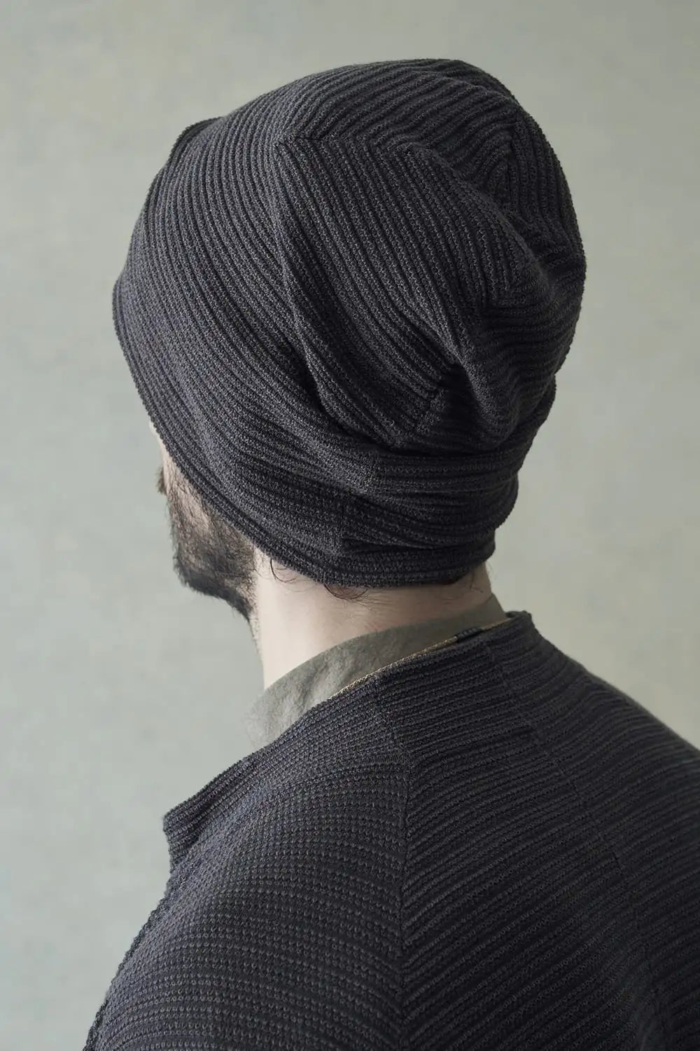 Knit cap high twist cotton stripe Mud Gray