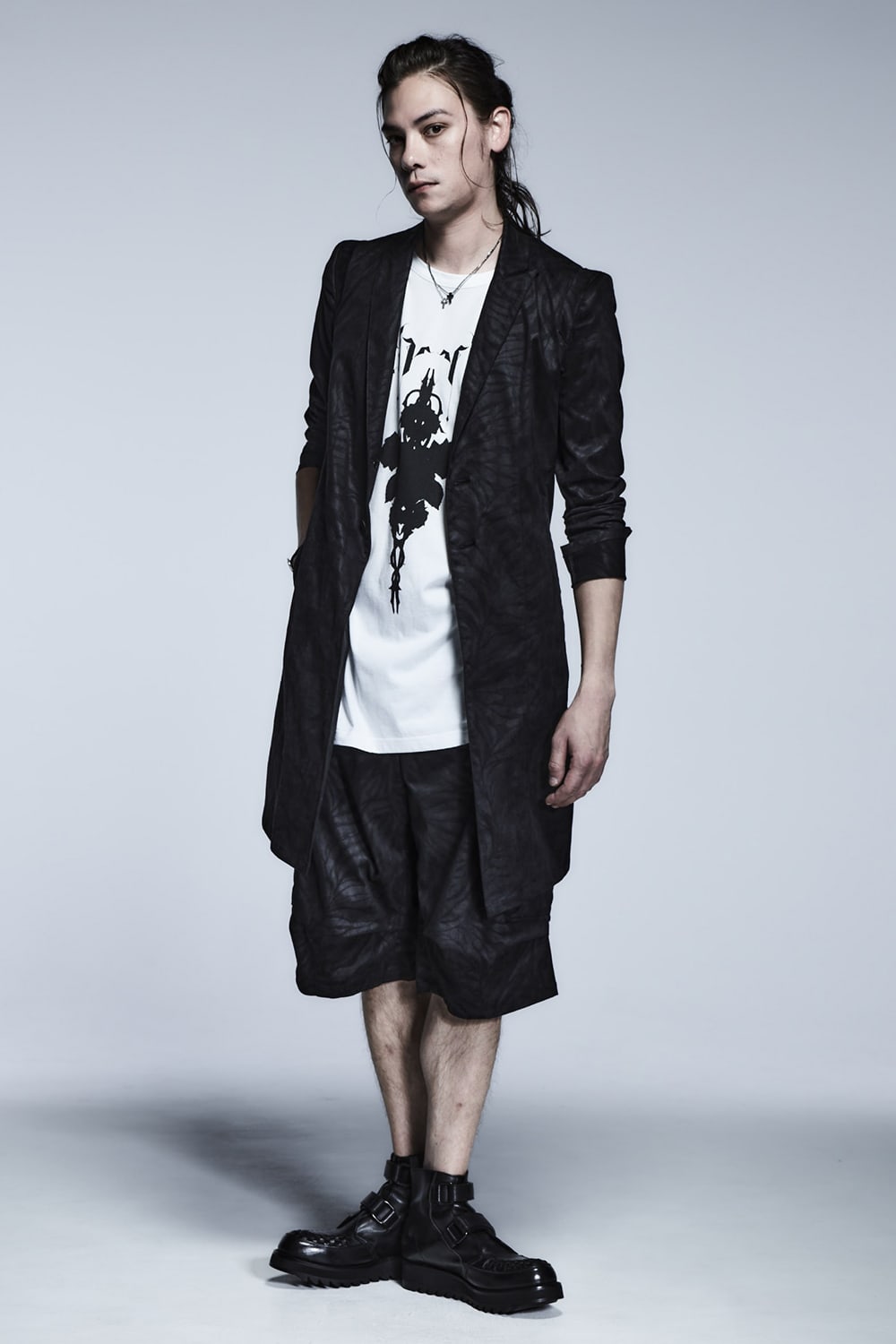 Drop Shoulder T-Shirts (Shadow Rose Print) White