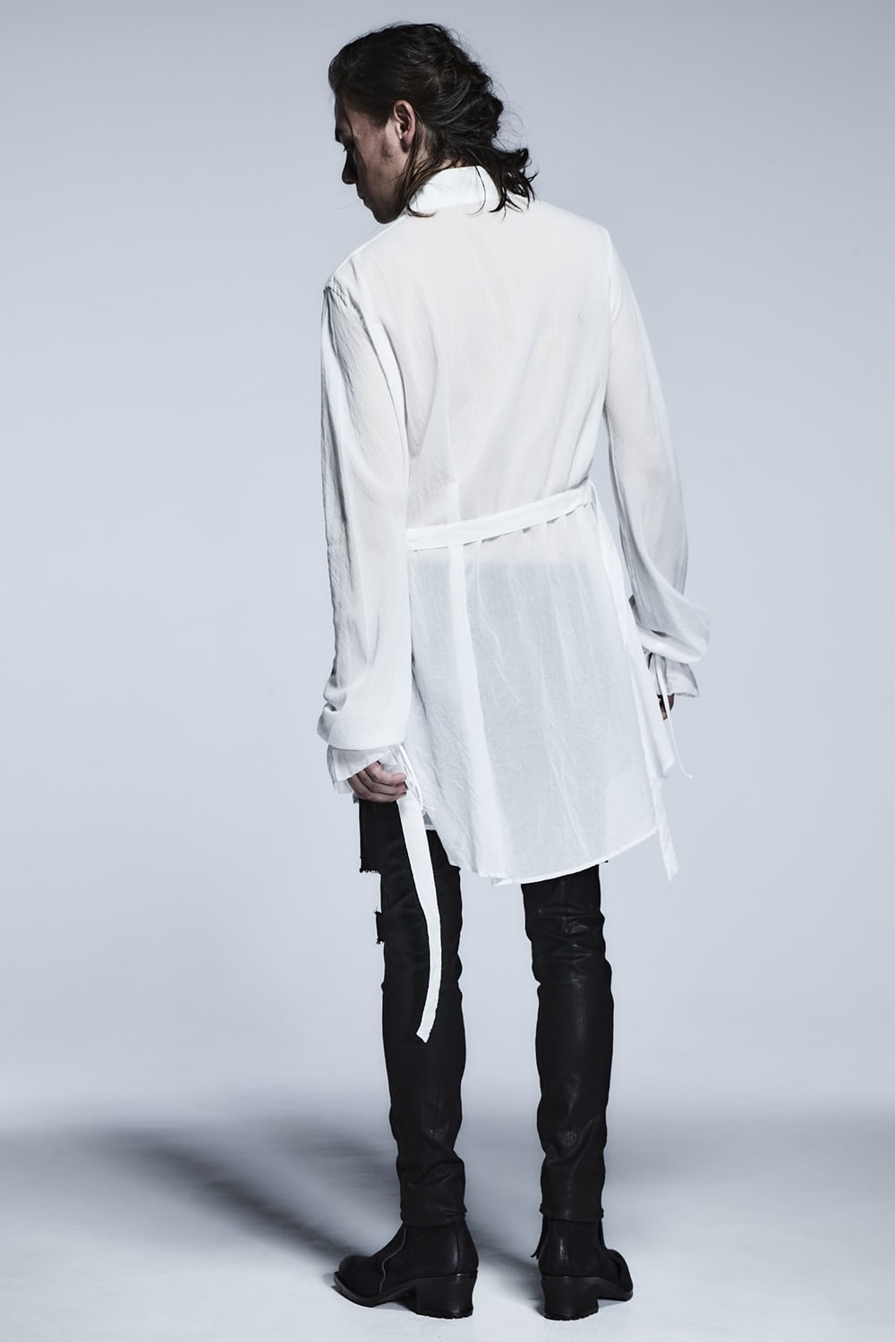 Shirring Sleeve Long Shirts White