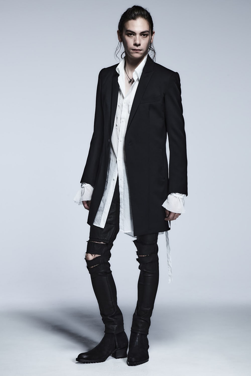 Shirring Sleeve Long Shirts Black