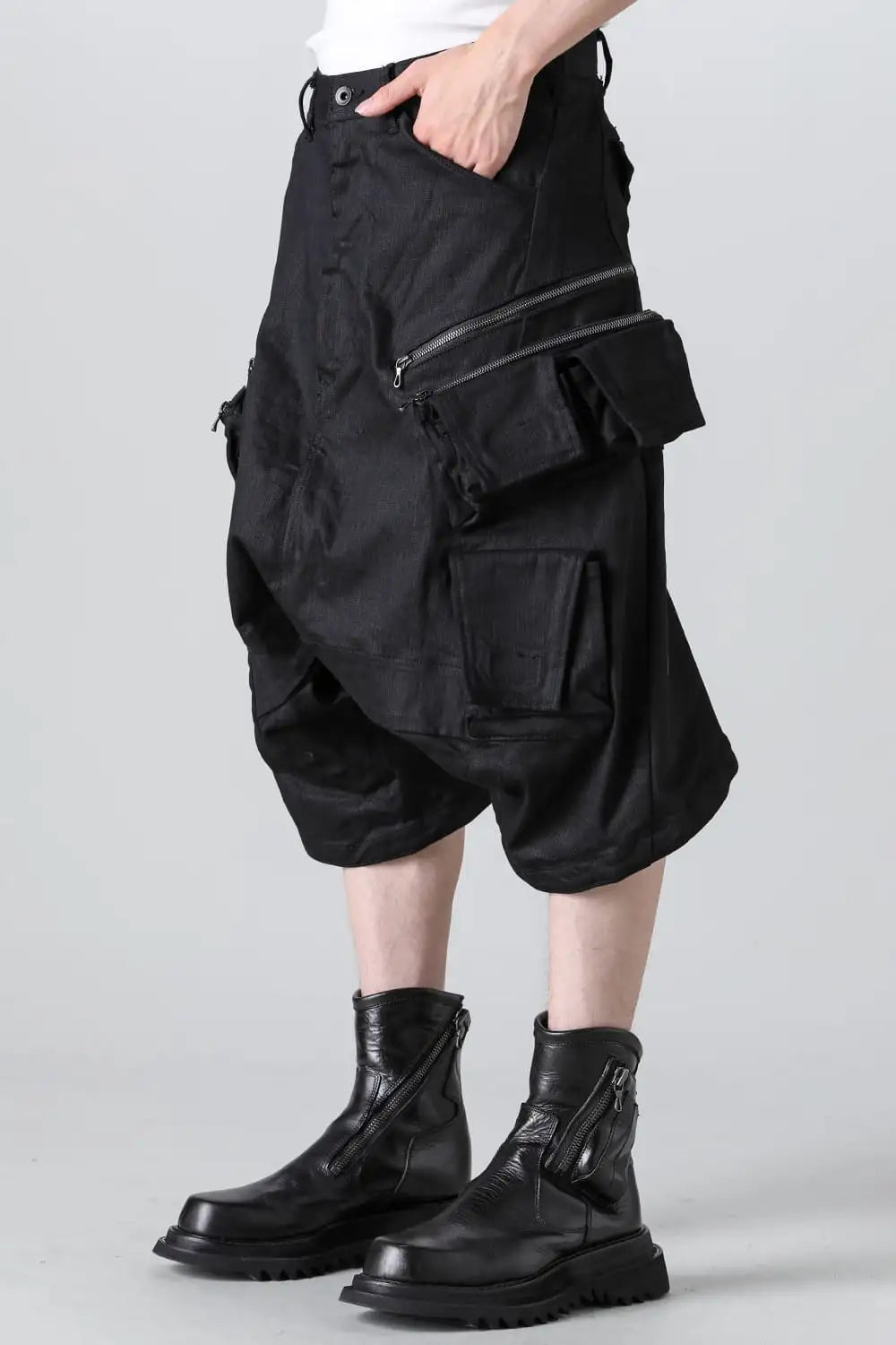 10.5オンス ストレッチデニム カーゴショートパンツ ブラック