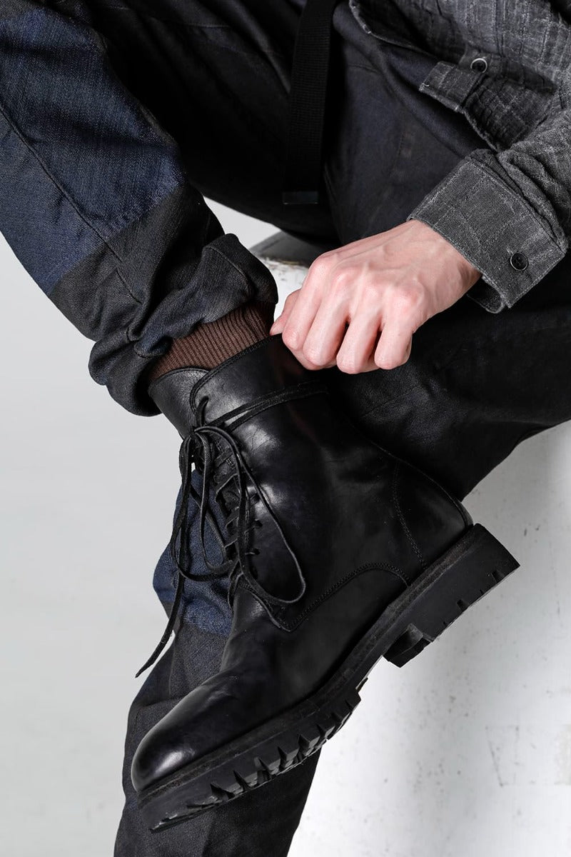 Laced Up Boots Rubber Sole - Horse Full Grain Leather - 795V