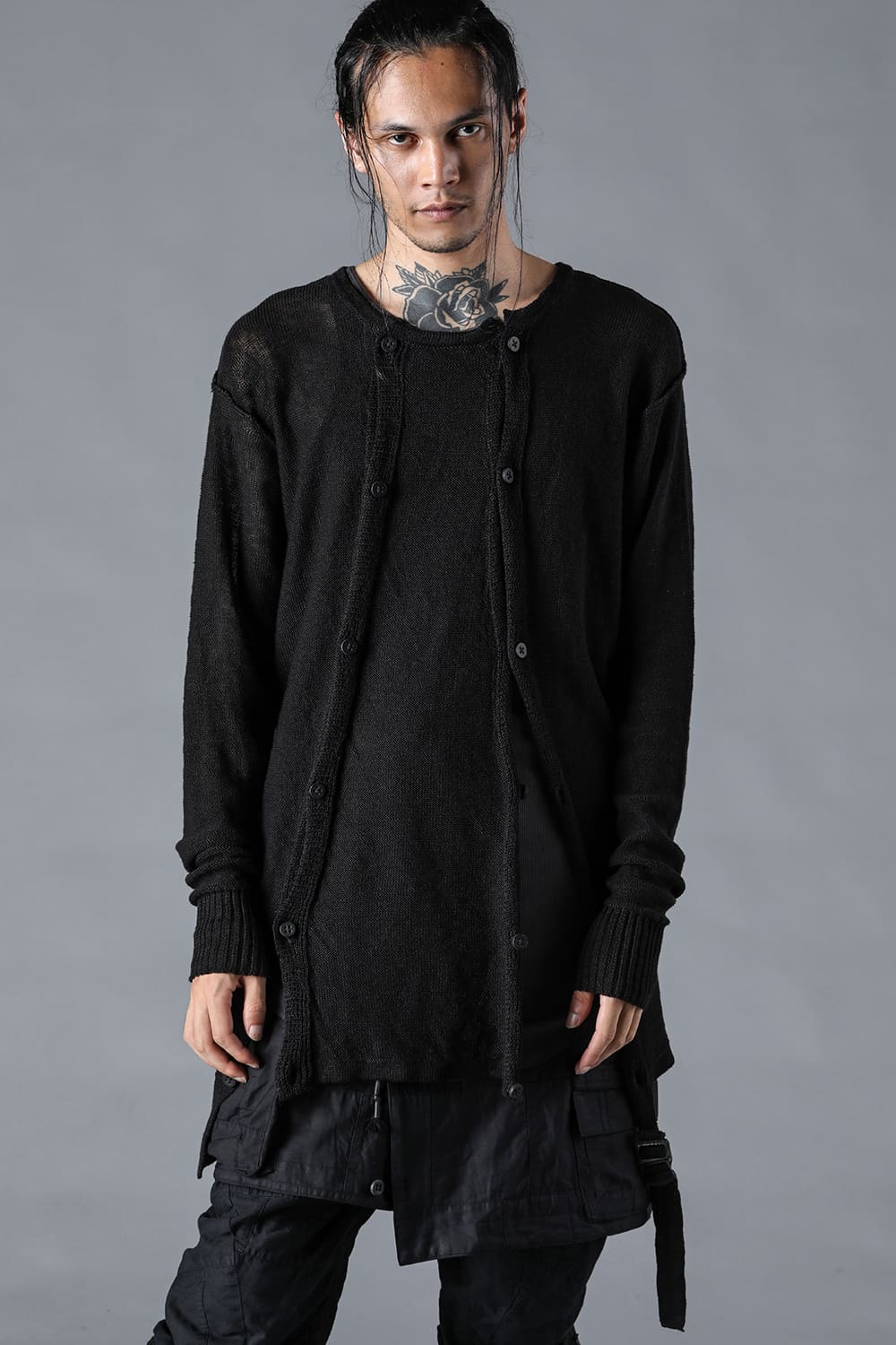 リネンニットWオープンカーディガン