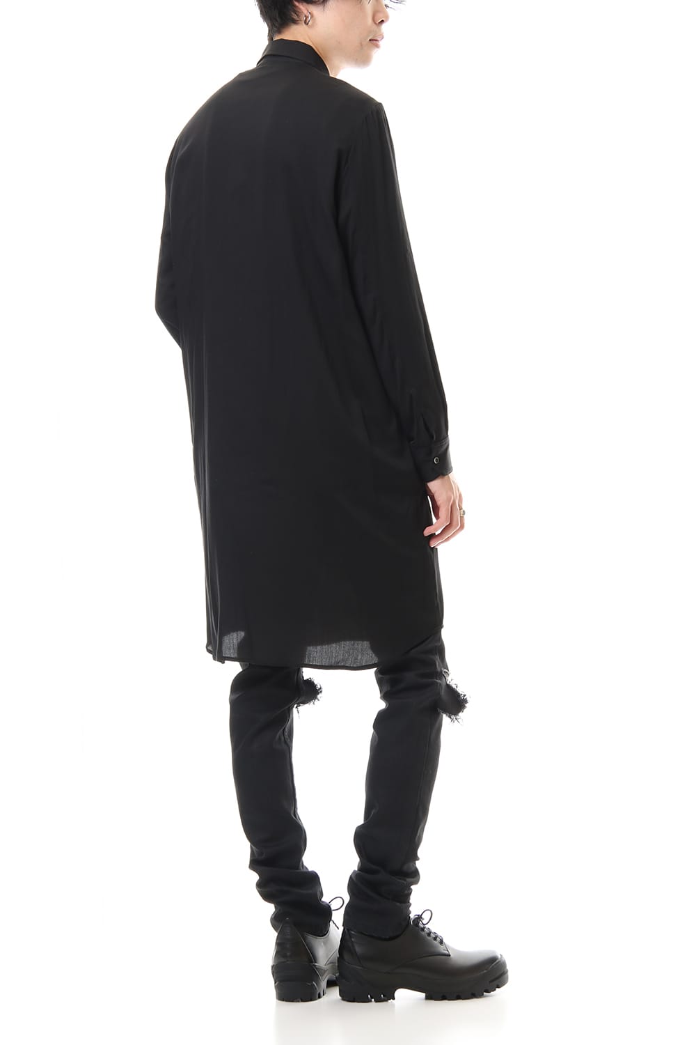 Ethnic embroidery long shirt Black × Off White