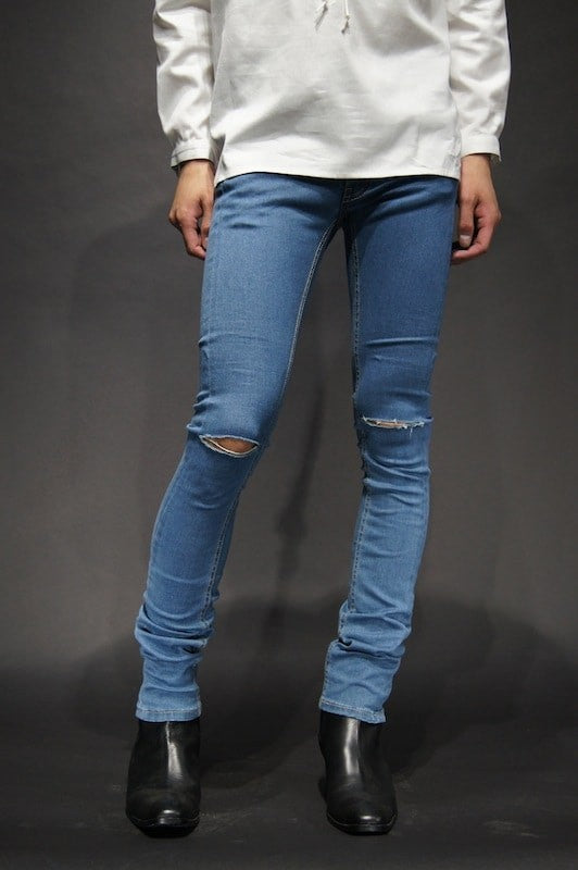 GalaabenD 15S Super Stretch Denim Slash Slim Pants BLUE