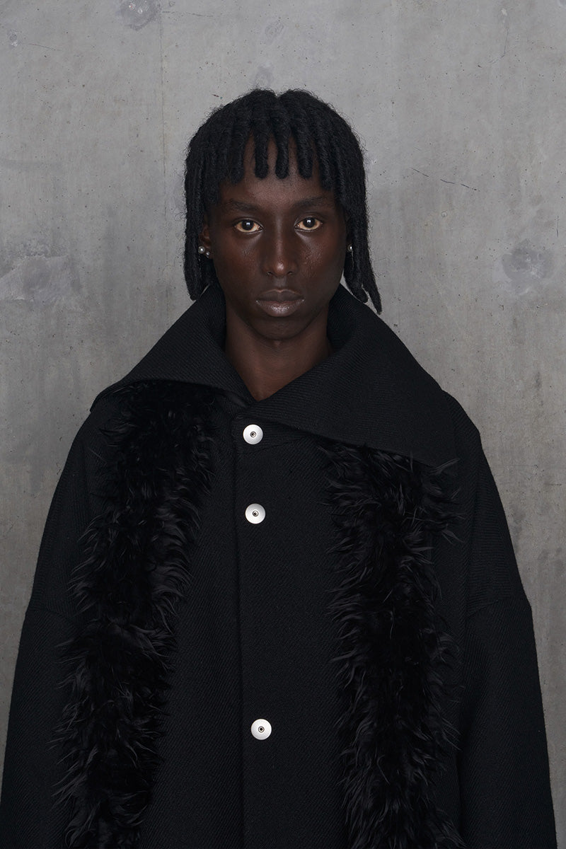 Distorted Cocoon Coat Dry Wool Twill