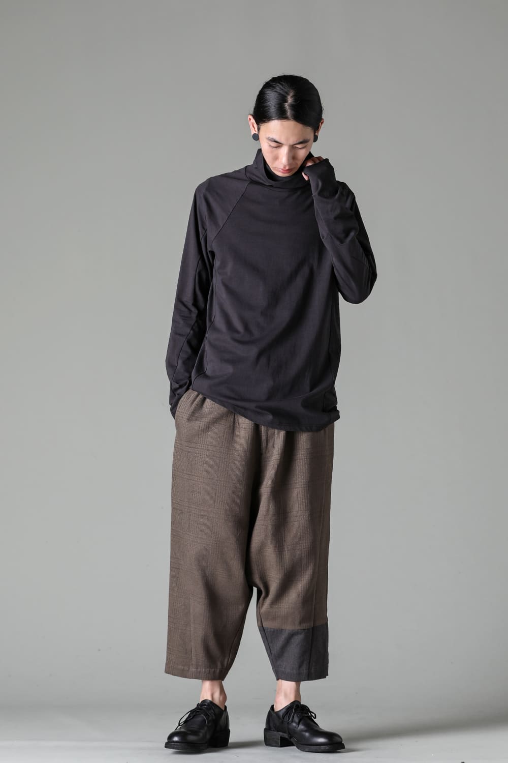 High neck long sleeve soft jersey Dark Chocolate