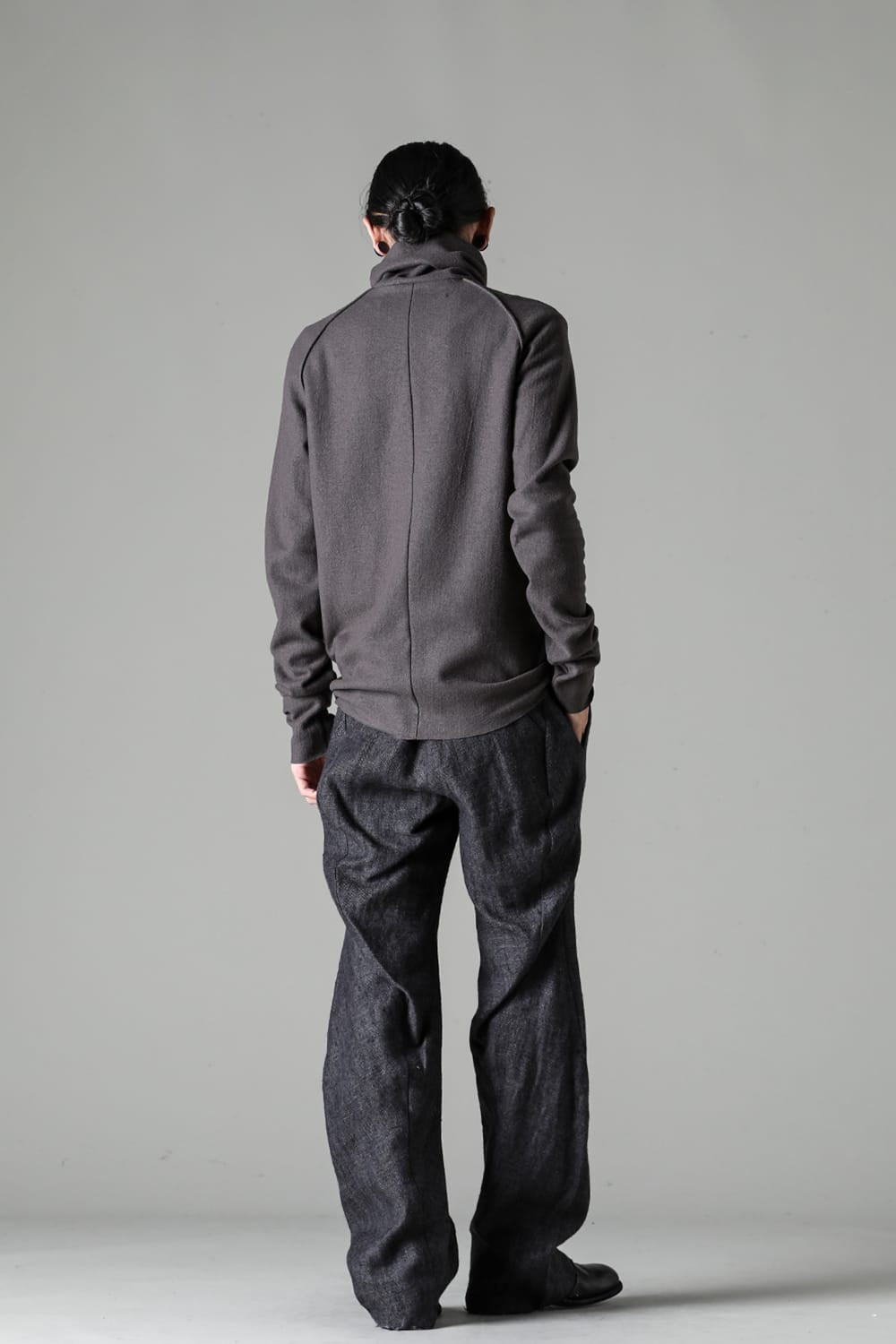 High Neck Long Sleeve T-Shirt Compressed Washer Wool Jersey Charcoal