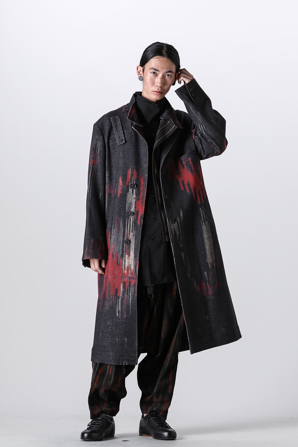 ダブルレイヤード プリントスタンドカラーコート