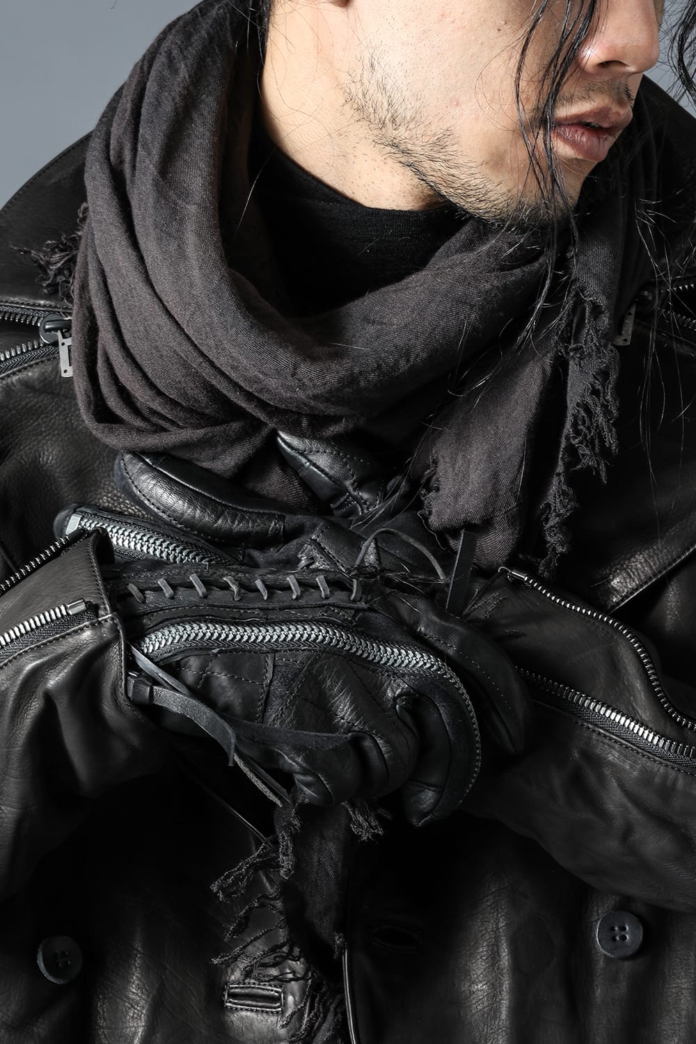 Patchwork Multi-Leather Zip Glove