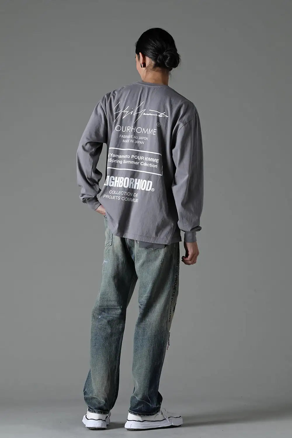 NEIGHBORHOOD × Yohji Yamamoto Print Long Sleeve T-Shirt Gray
