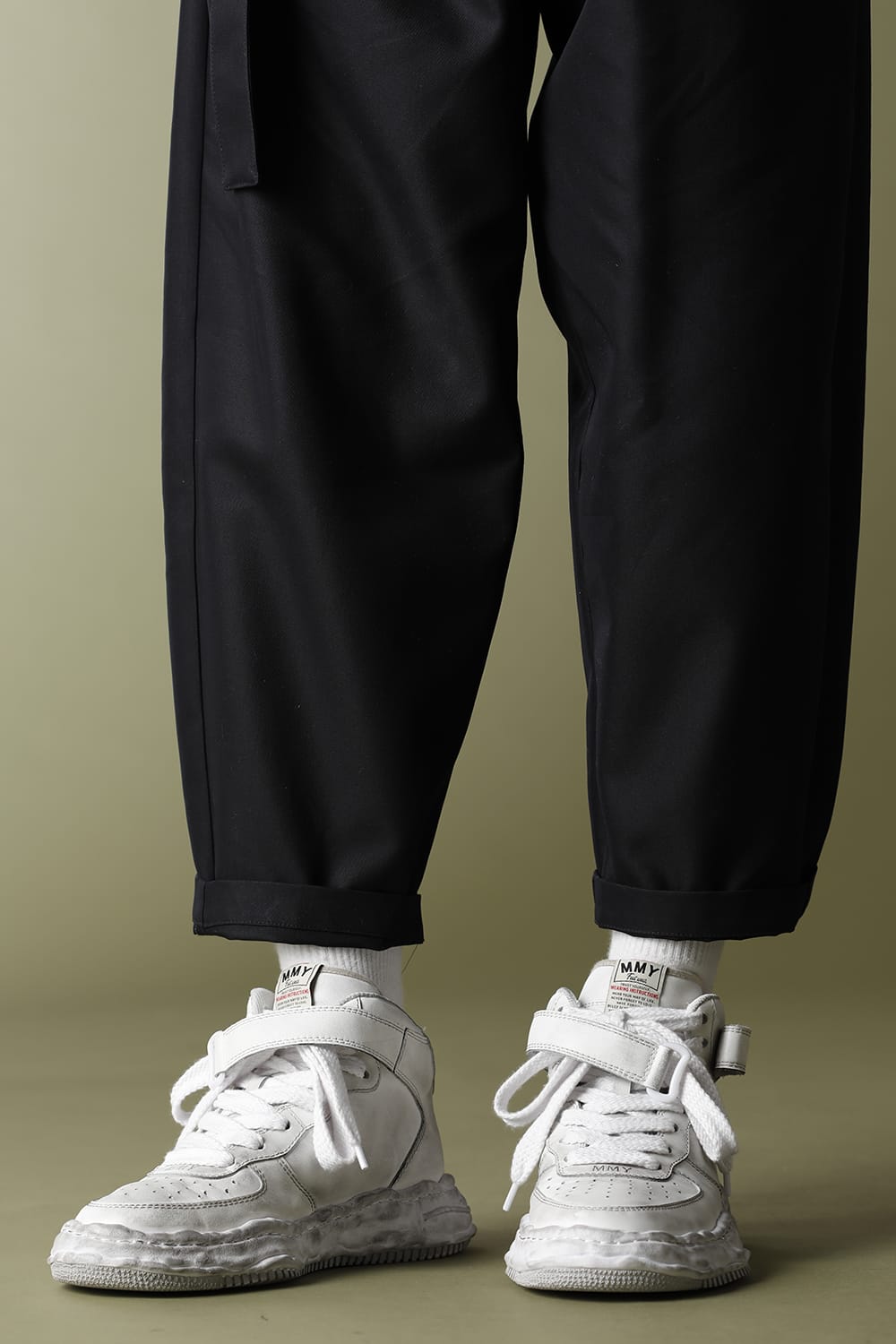 -ウェイン ハイ- オリジナルソール 汚し加工 レザー ハイトップ スニーカー White