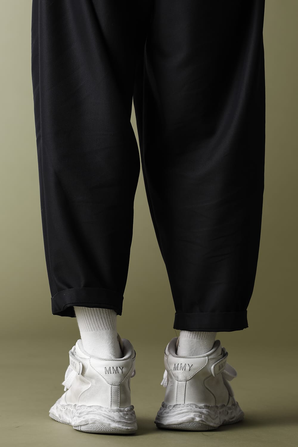 -ウェイン ハイ- オリジナルソール 汚し加工 レザー ハイトップ スニーカー White