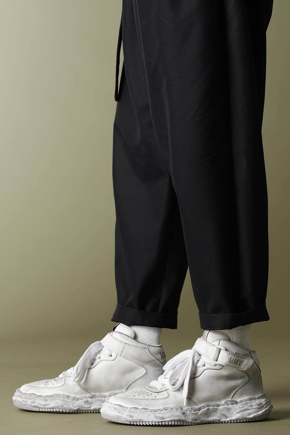 -ウェイン ハイ- オリジナルソール 汚し加工 レザー ハイトップ スニーカー White