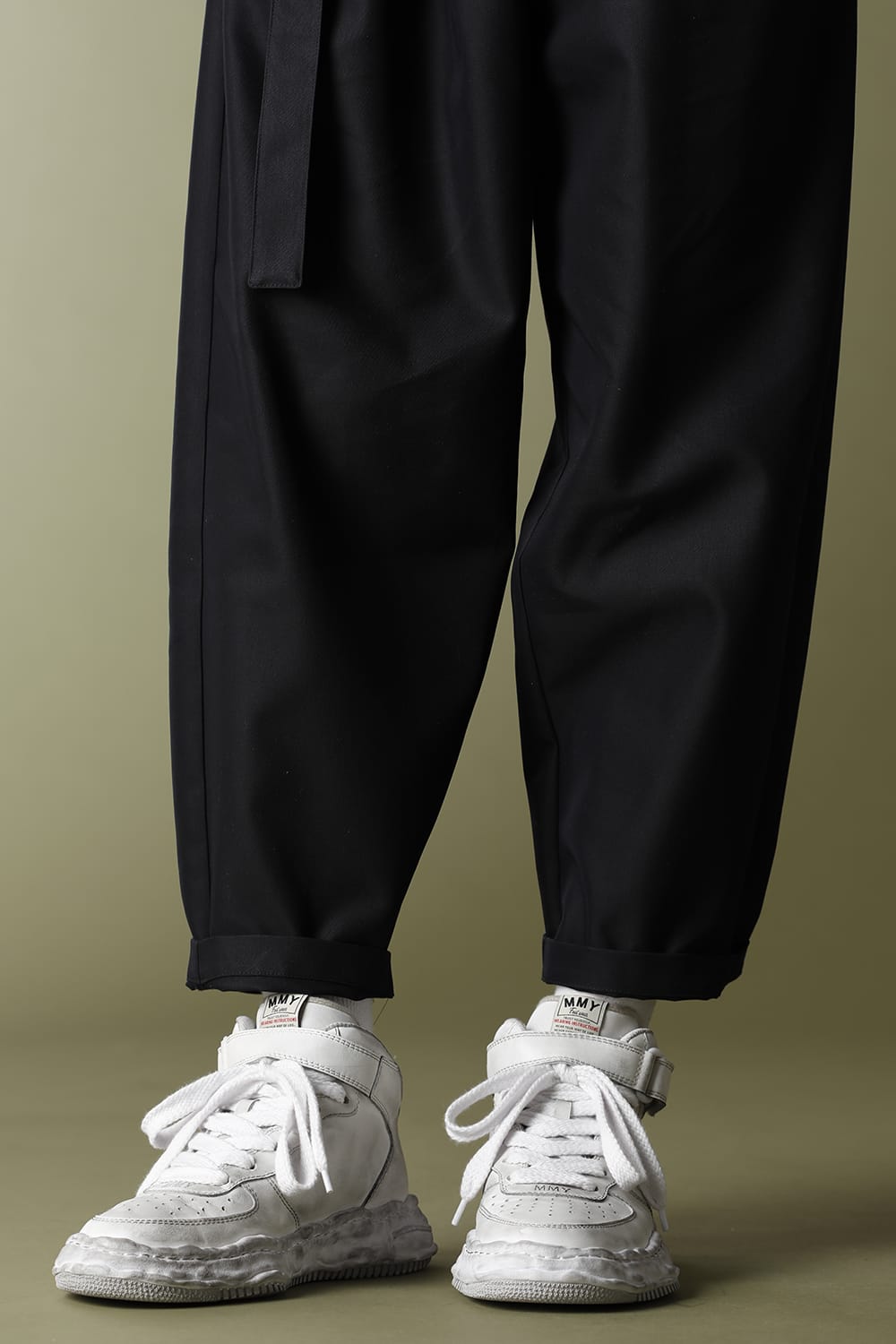 -ウェイン ハイ- オリジナルソール 汚し加工 レザー ハイトップ スニーカー White