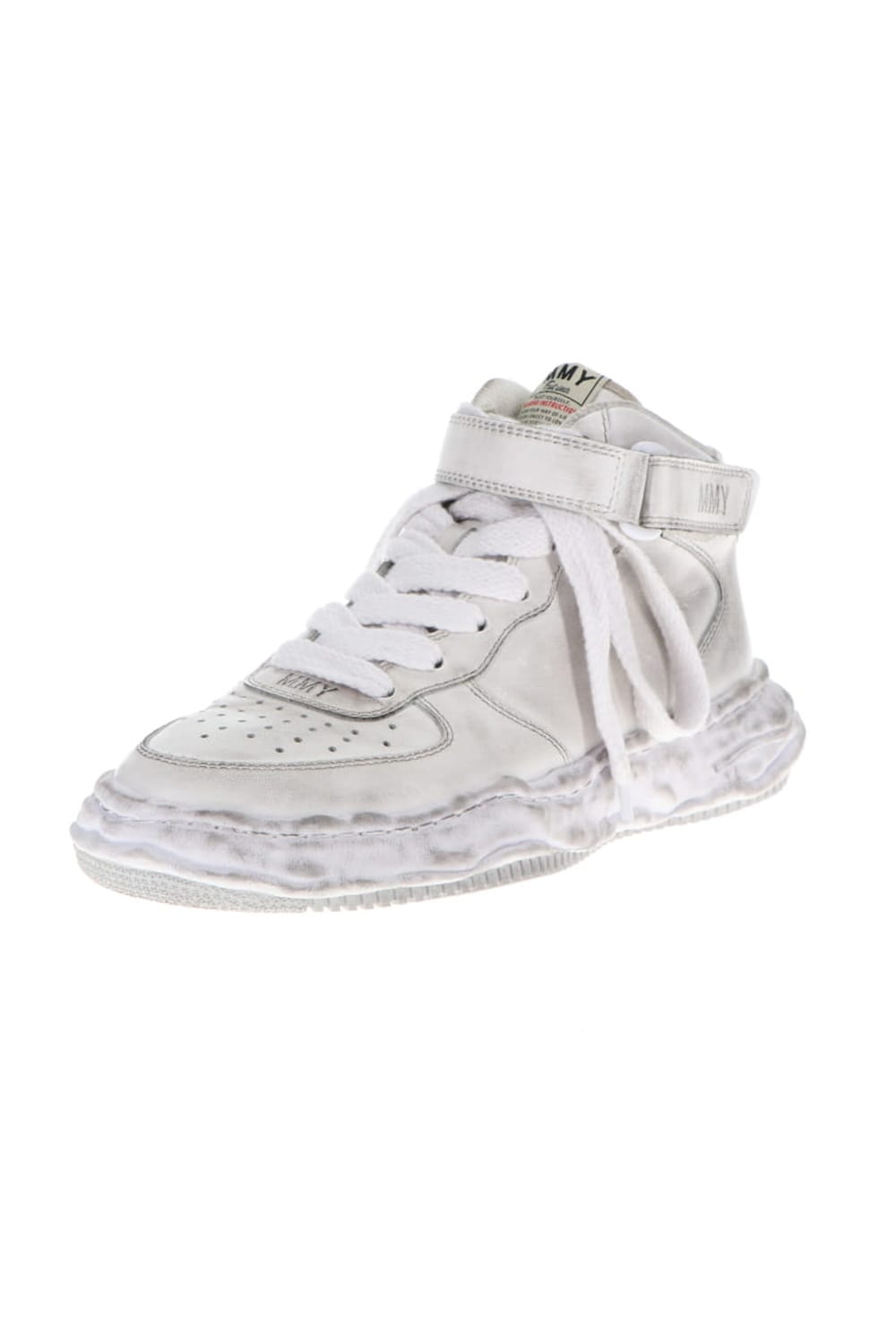 -ウェイン ハイ- オリジナルソール 汚し加工 レザー ハイトップ スニーカー White