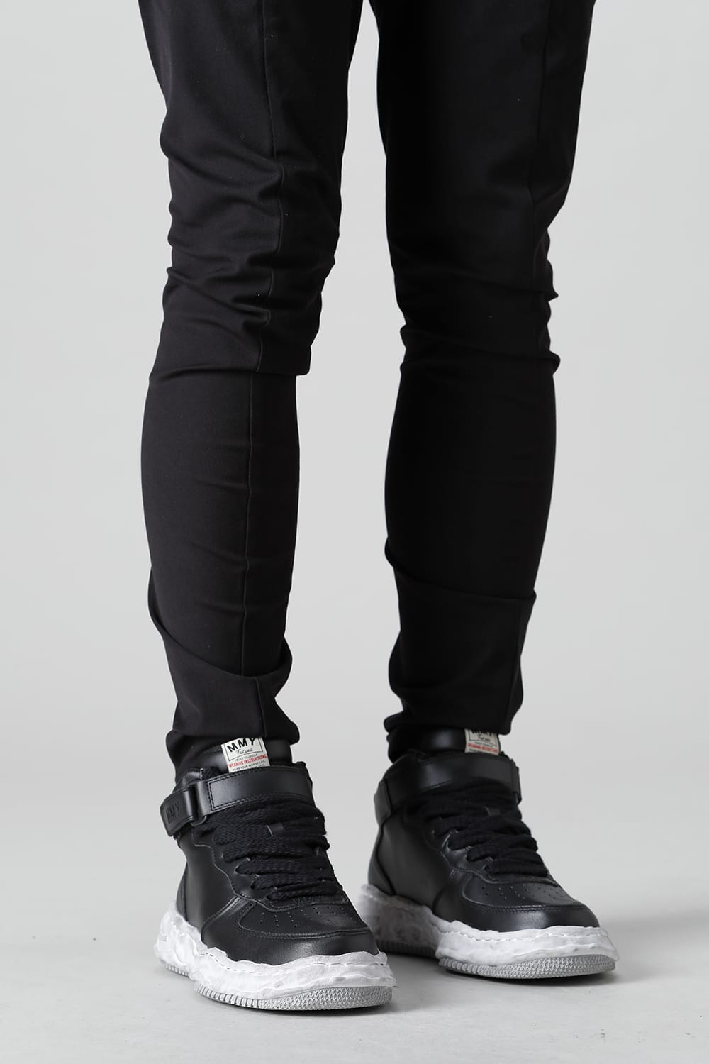 -ウェイン ハイ- オリジナルソール 汚し加工 レザー ハイトップ スニーカー Black