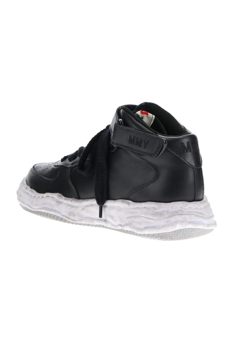 -ウェイン ハイ- オリジナルソール 汚し加工 レザー ハイトップ スニーカー Black