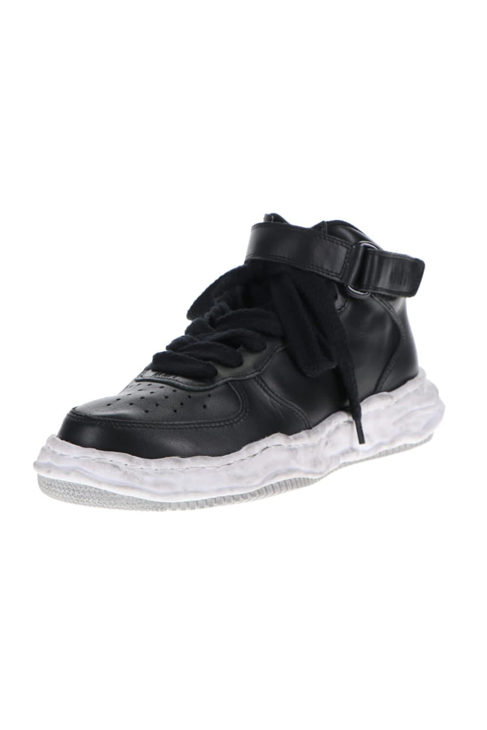 -ウェイン ハイ- オリジナルソール 汚し加工 レザー ハイトップ スニーカー Black