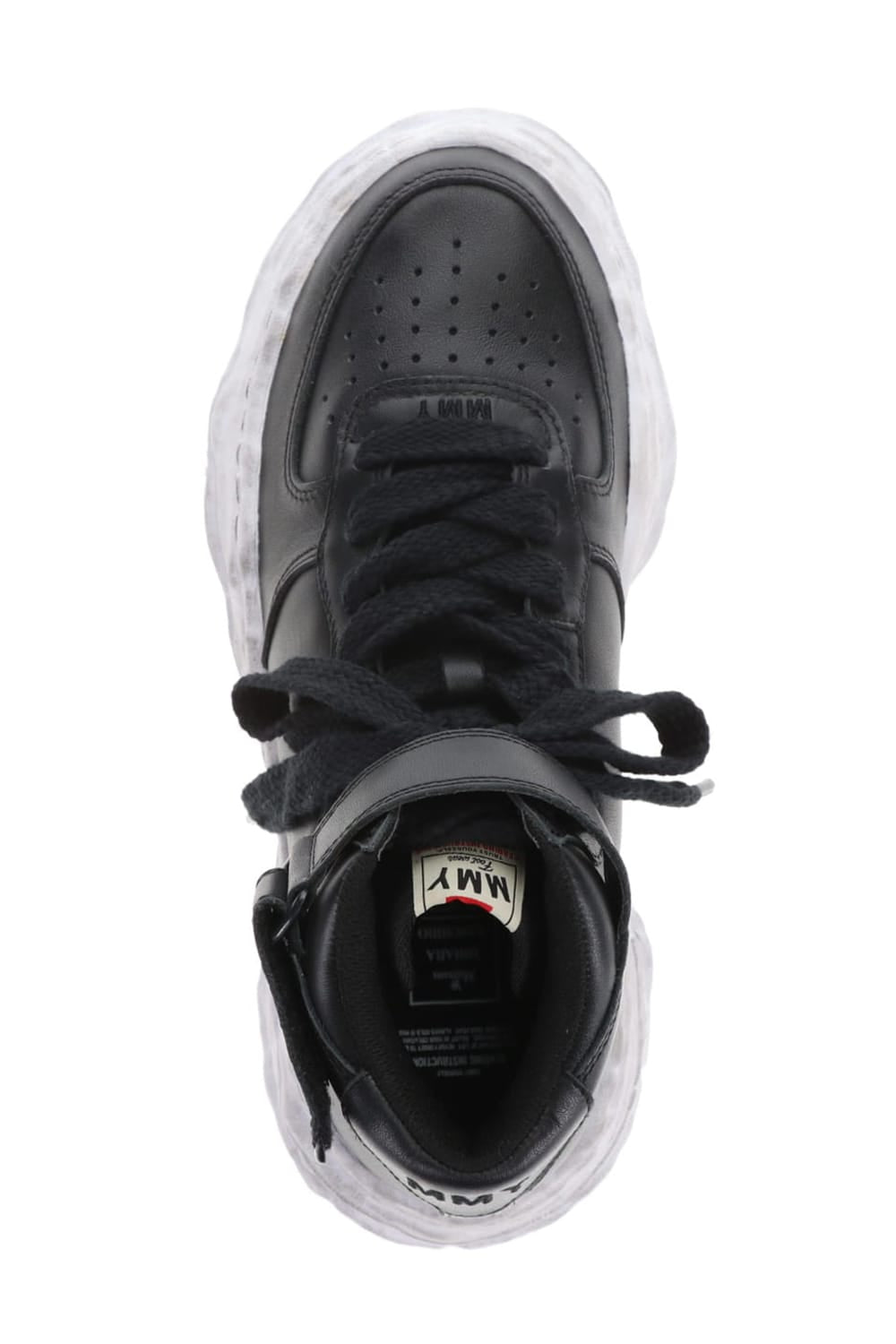 -ウェイン ハイ- オリジナルソール 汚し加工 レザー ハイトップ スニーカー Black