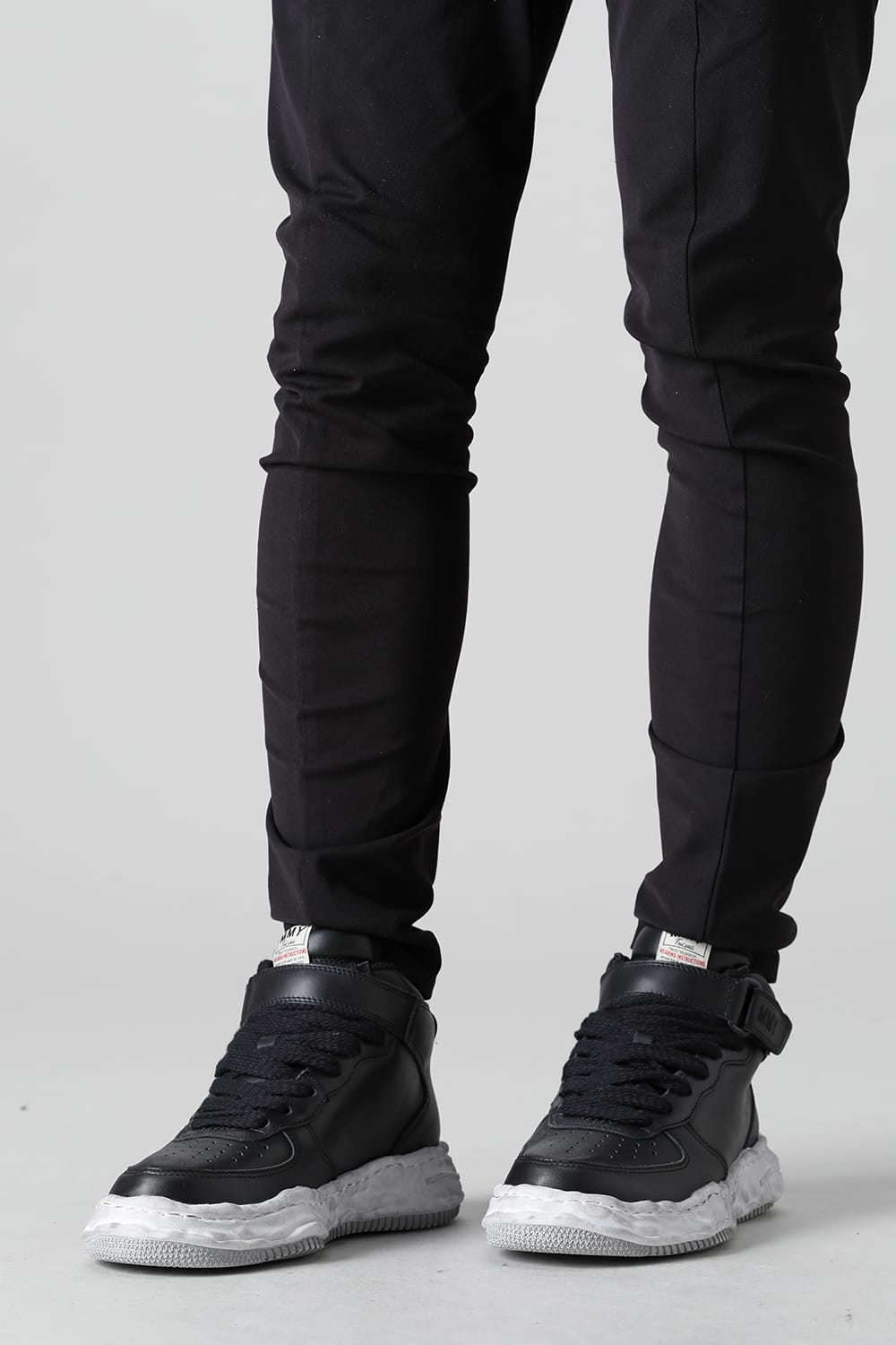 -ウェイン ハイ- オリジナルソール 汚し加工 レザー ハイトップ スニーカー Black